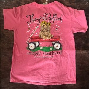 Simply Southern Pink Tee with Dog and Wagon Graphic